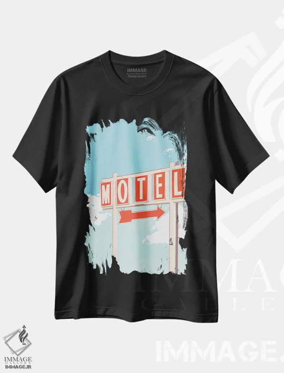 تیشرت مشکی طرح دار تابلوی متل، دکور معاصر اثر استودیو جن وانگ | فروشگاه ایماژ