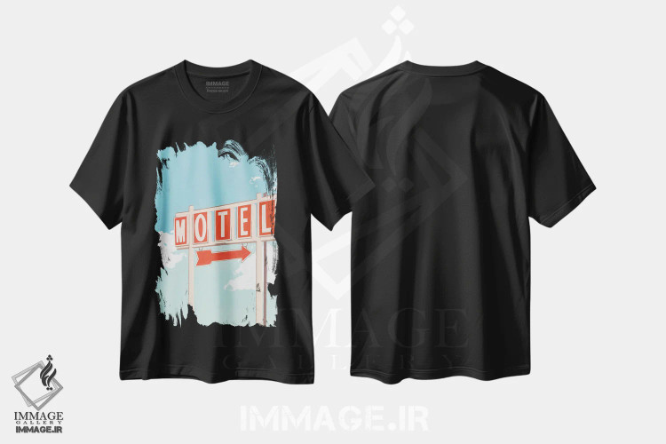 تیشرت مشکی طرح دار تابلوی متل، دکور معاصر اثر استودیو جن وانگ | فروشگاه ایماژ