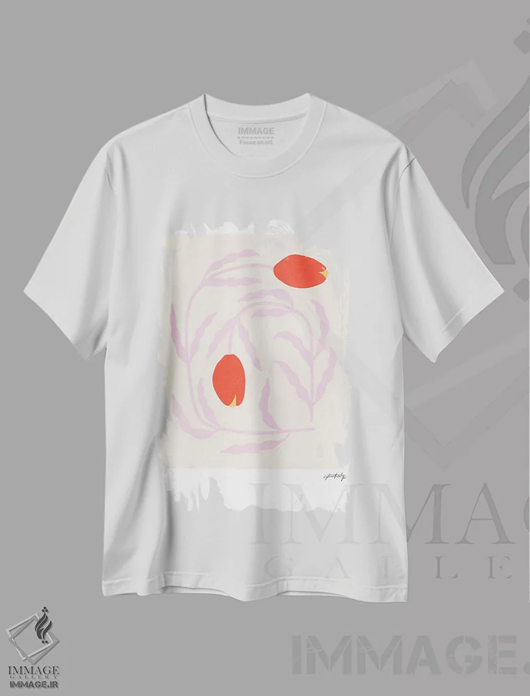 تیشرت سفید طرح دار گل انتزاعی III، آبستره اثر استودیو جن وانگ | فروشگاه ایماژ