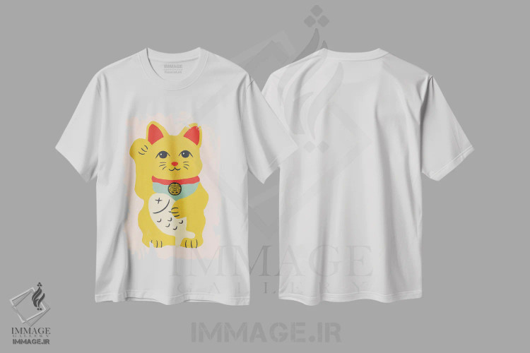 تیشرت سفید طرح دار گربه خوش شانس، دکور معاصر اثر استودیو جن وانگ | فروشگاه ایماژ