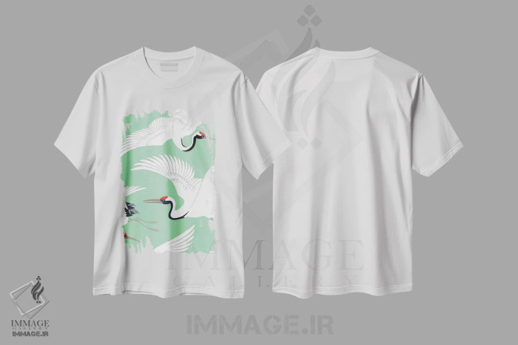 تیشرت سفید طرح دار درنای ژاپنی، دکور آسیایی اثر استودیو جن وانگ | immage.ir