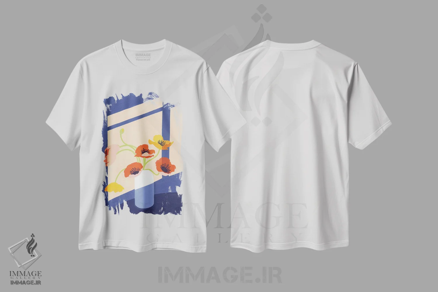 تیشرت سفید طرح دار دسته گل شقایق و لاله، دکور معاصر اثر استودیو جن وانگ | فروشگاه ایماژ