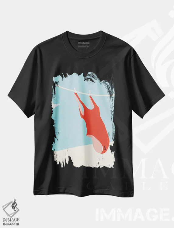 تیشرت مشکی طرح دار مایوی قرمز، دکور ساحلی اثر استودیو جن وانگ | فروشگاه ایماژ