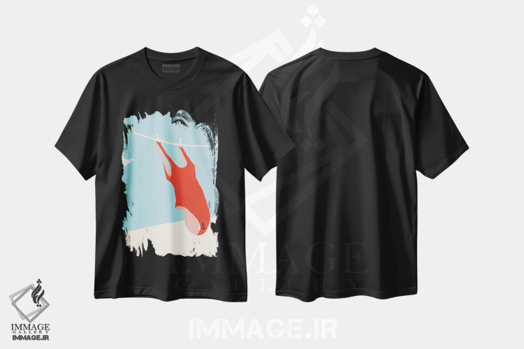 تیشرت مشکی طرح دار مایوی قرمز، دکور ساحلی اثر استودیو جن وانگ | فروشگاه ایماژ