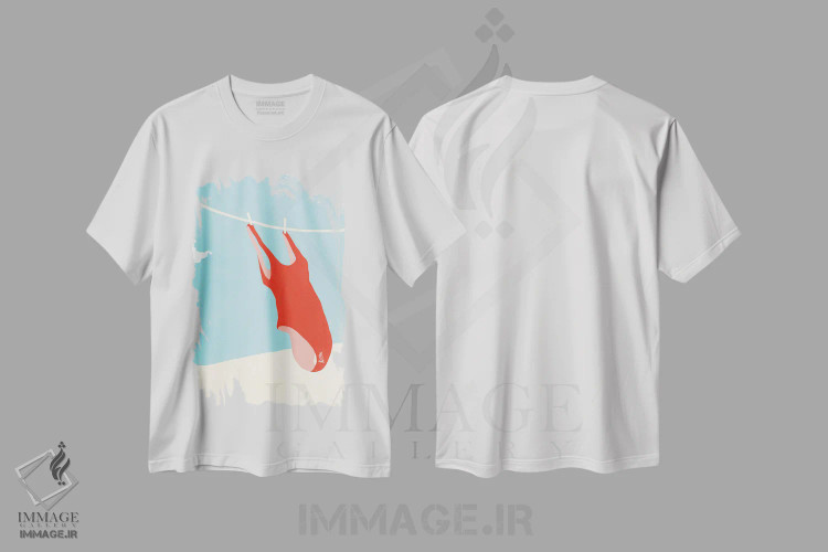 تیشرت سفید طرح دار مایوی قرمز، دکور ساحلی اثر استودیو جن وانگ | immage.ir