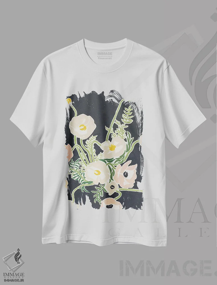 تیشرت سفید طرح دار دو گل، دکور معاصر اثر استودیو جن وانگ | فروشگاه ایماژ