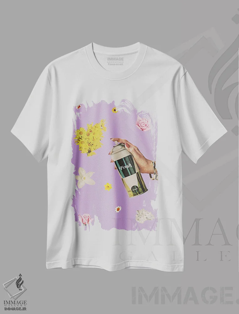 تیشرت سفید طرح دار خانه تکانی بهاری، تزئینی اثر جولیا والک | فروشگاه ایماژ