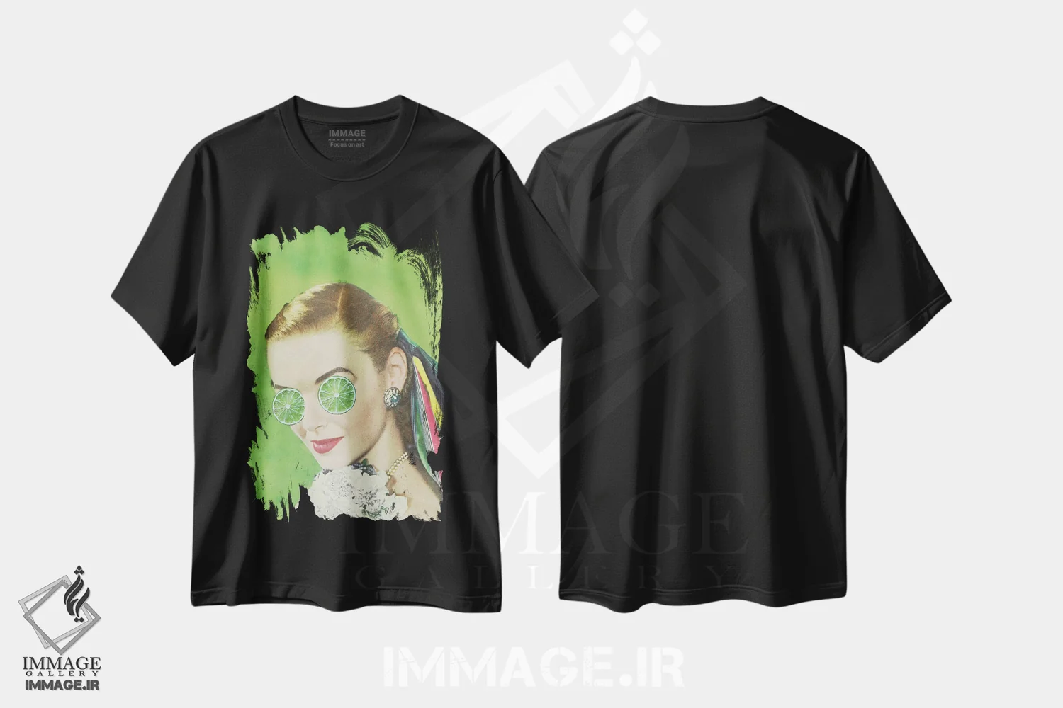 تیشرت مشکی طرح دار قدم گذاشتن در مرکز توجه، تزئینی اثر جولیا والک | immage.ir