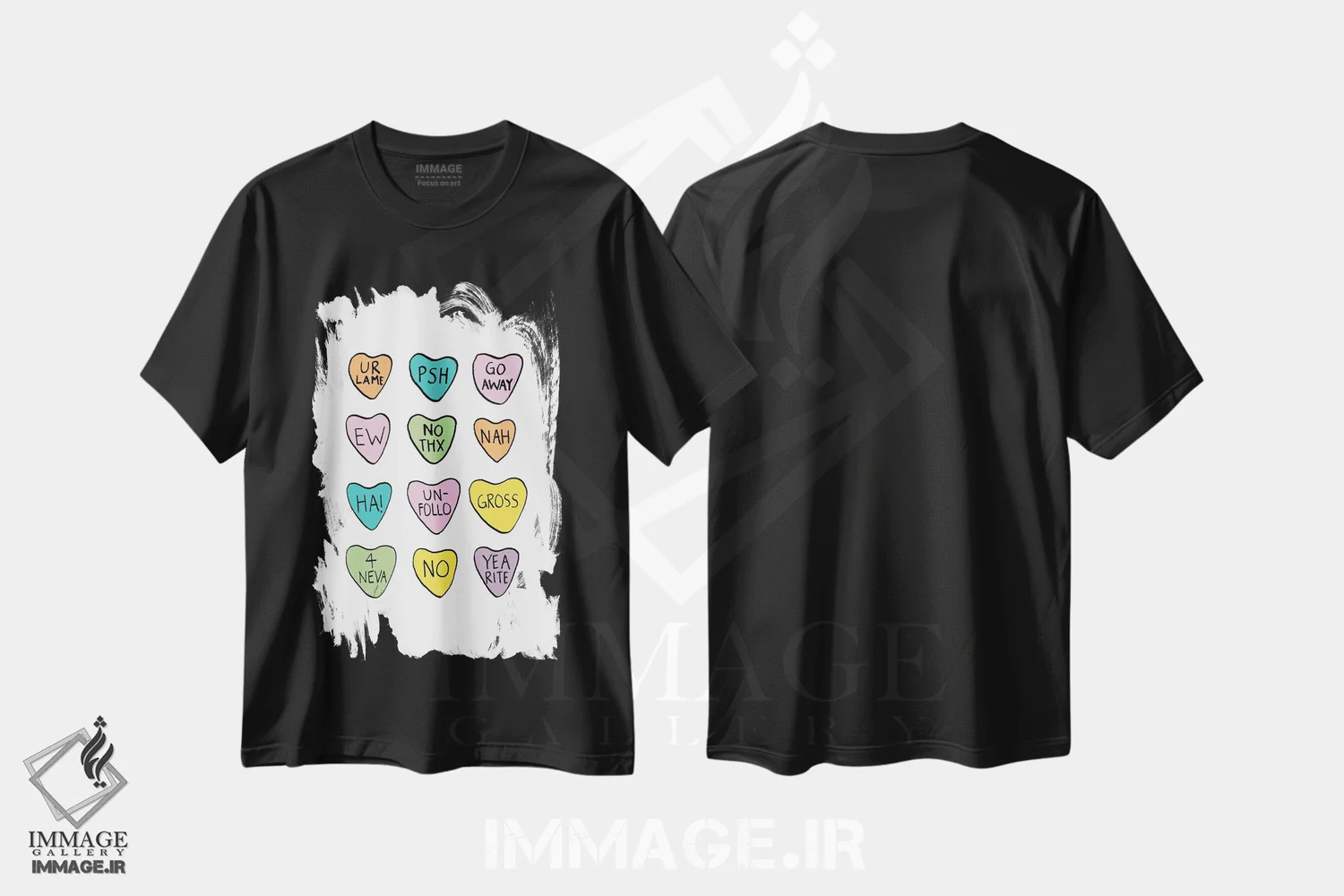 تیشرت مشکی طرح دار ضد قلب، تزئینی اثر جولیا والک | فروشگاه ایماژ