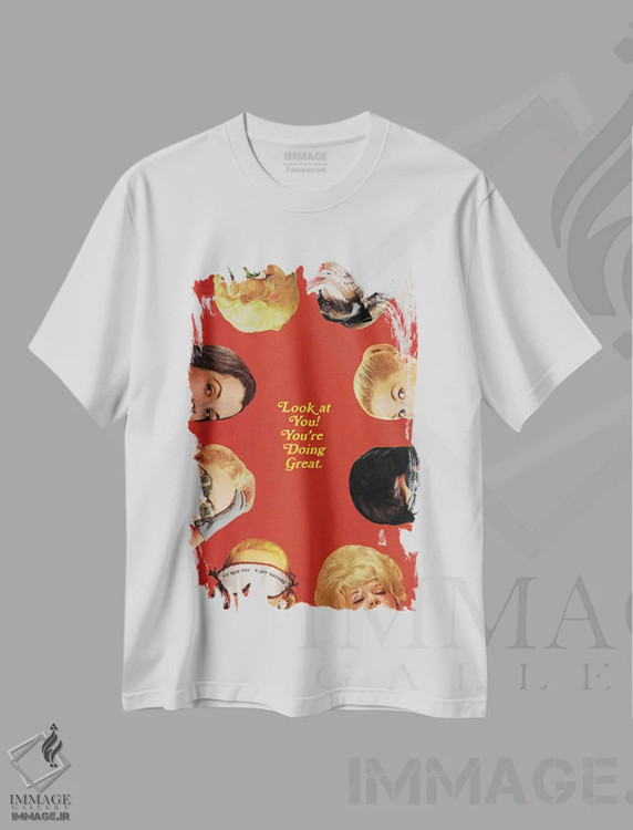 تیشرت سفید طرح دار نگاه کن به خودت، تزئینی اثر جولیا والک | فروشگاه ایماژ