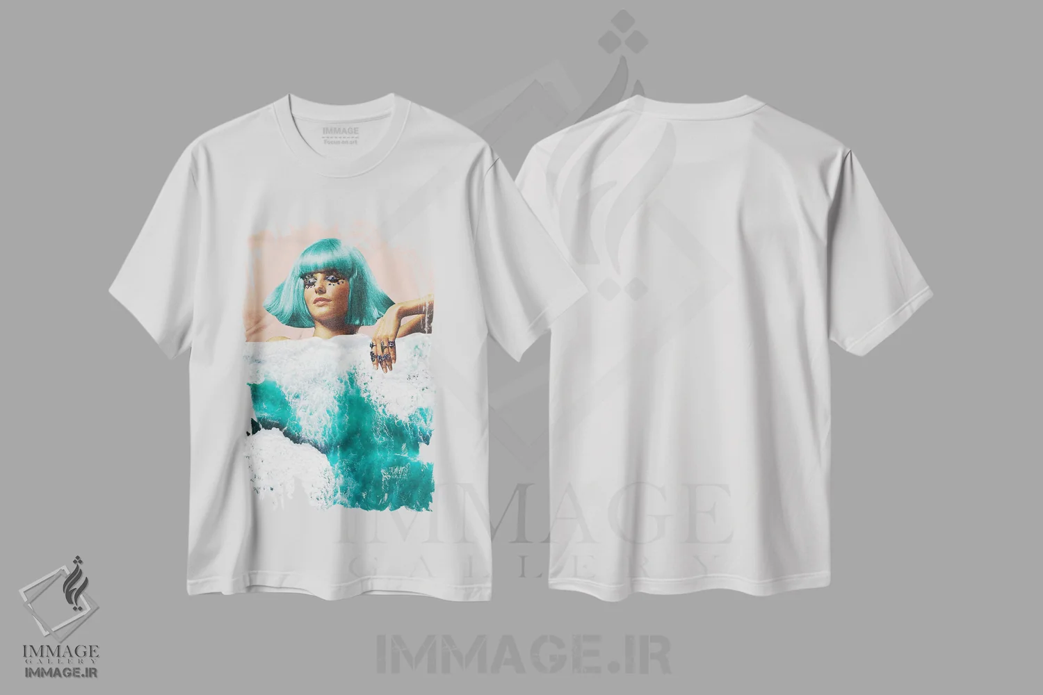 تیشرت سفید طرح دار تخت آبی، هنر فاخر معاصر اثر جولیا والک | immage.ir