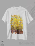 تیشرت سفید طرح دار زرد ملایم، آبستره اثر جنی لی | immage.ir