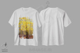 تیشرت سفید طرح دار زرد ملایم، آبستره اثر جنی لی | immage.ir