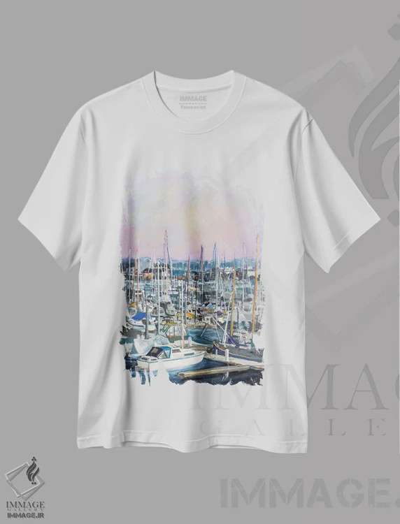 تیشرت سفید طرح دار ناقوس کلیسا، آبستره اثر جنی لی | فروشگاه ایماژ