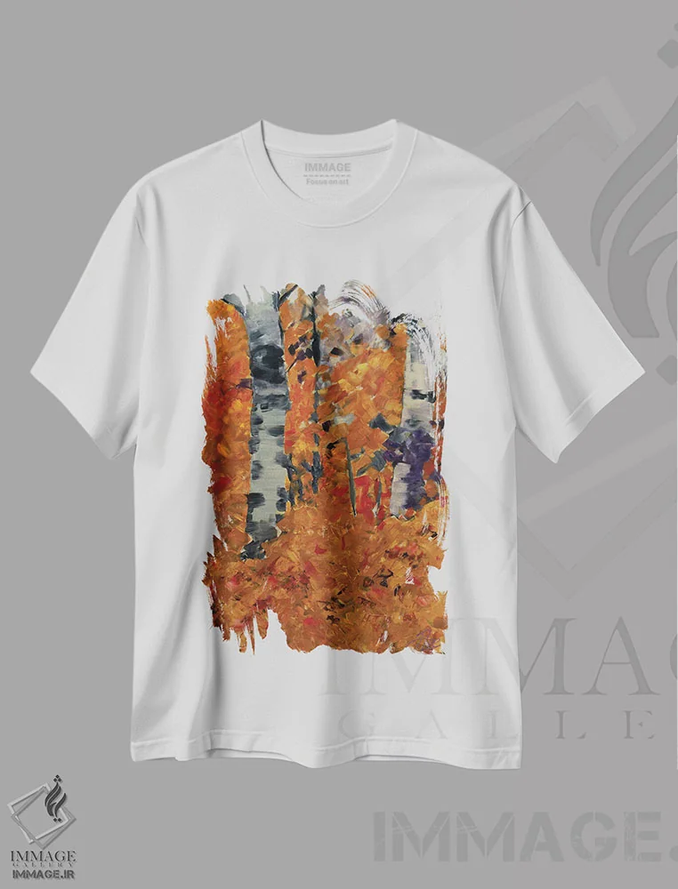 تیشرت سفید طرح دار پاییز، آبستره اثر جنی لی | immage.ir