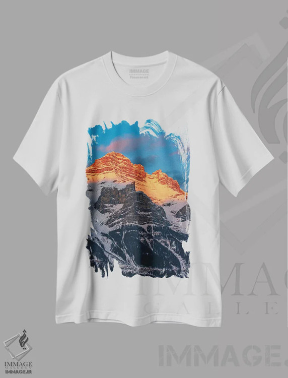 تیشرت سفید طرح دار کانادا، آلبرتا، پارک ملی بنف. کوه راندل در غروب، مدیوم اثر جینز گالری | فروشگاه ایماژ