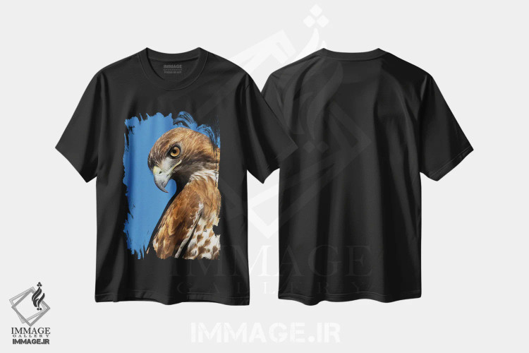 تیشرت مشکی طرح دار آمریکا، کالیفرنیا. پرتره شاهین شانه قرمز، مدیوم اثر جینز گالری | فروشگاه ایماژ