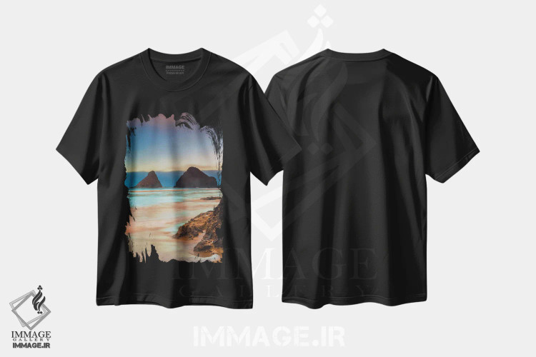 تیشرت مشکی طرح دار آمریکا، اورگان، فلورنس. طلوع آفتاب بر ساحل هسیتا، مدیوم اثر جینز گالری | immage.ir