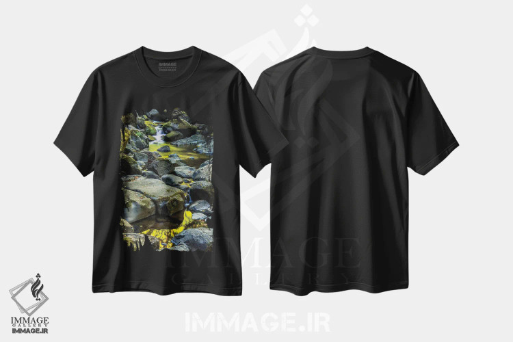 تیشرت مشکی طرح دار آمریکا، اورگان، فلورنس. آبشار در جویبار II، مدیوم اثر جینز گالری | immage.ir