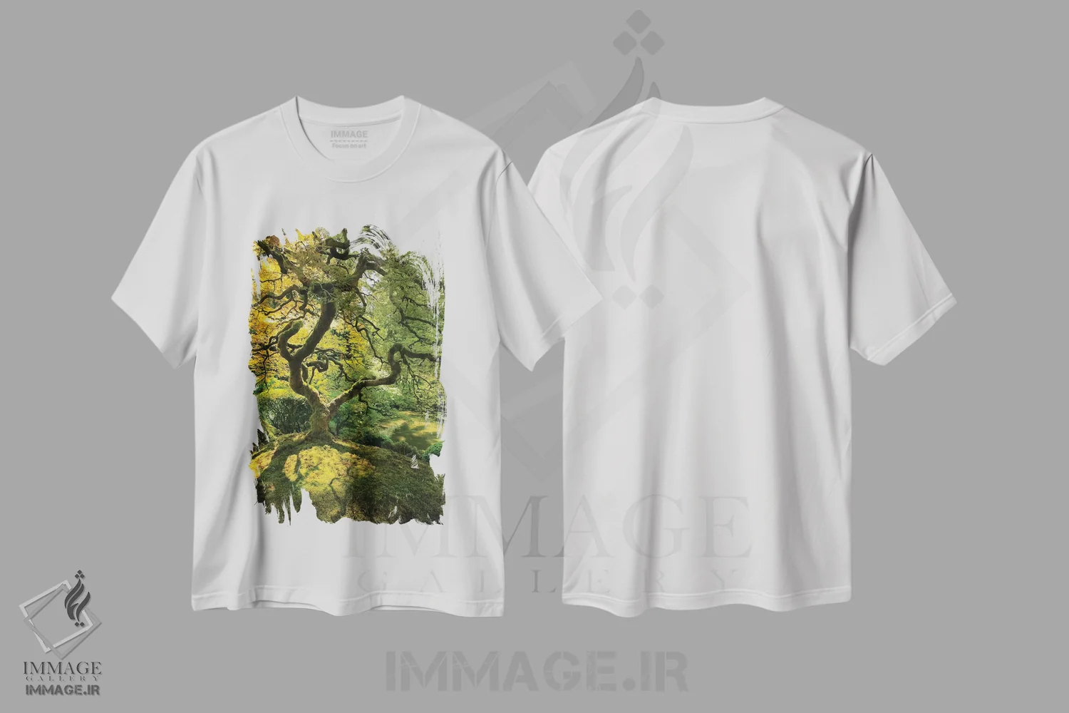تیشرت سفید طرح دار آمریکا، اورگان، پورتلند. درخت افرا دندانه ای ژاپنی، مدیوم اثر جینز گالری | immage.ir