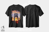 تیشرت مشکی طرح دار آمریکا، اورگان، پورتلند. پل سنت جانز هنگام طلوع آفتاب، مدیوم اثر جینز گالری | فروشگاه ایماژ