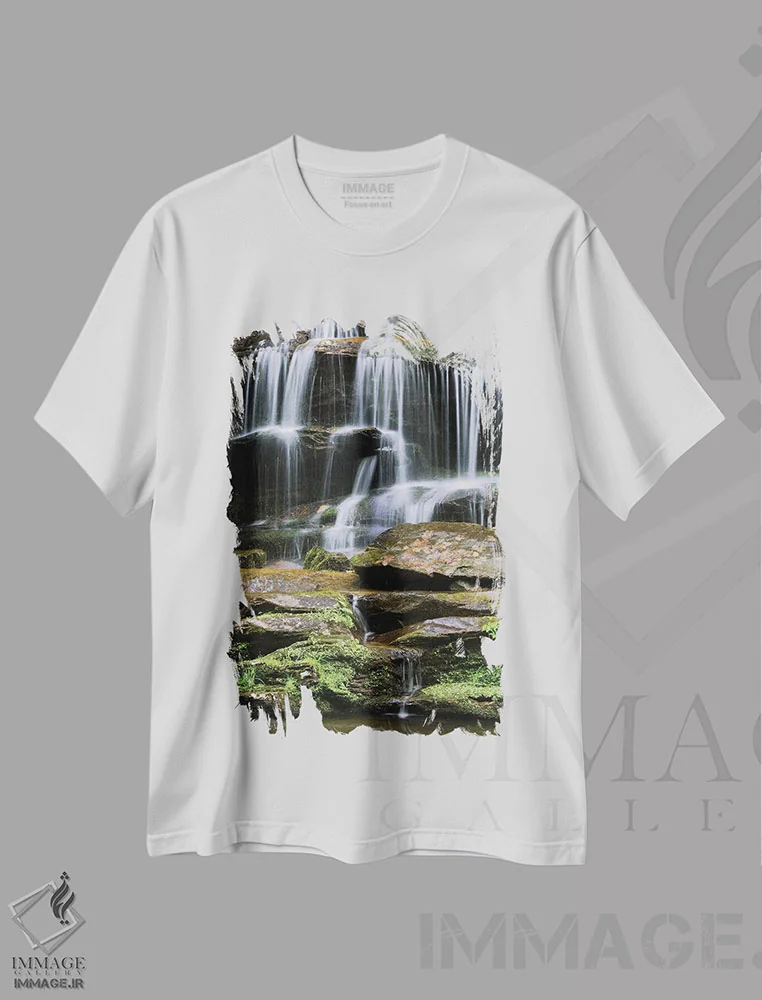 تیشرت سفید طرح دار آمریکا، تنسی، پارک ملی کوه های گریتموکی. آبشار، مدیوم اثر جینز گالری | immage.ir