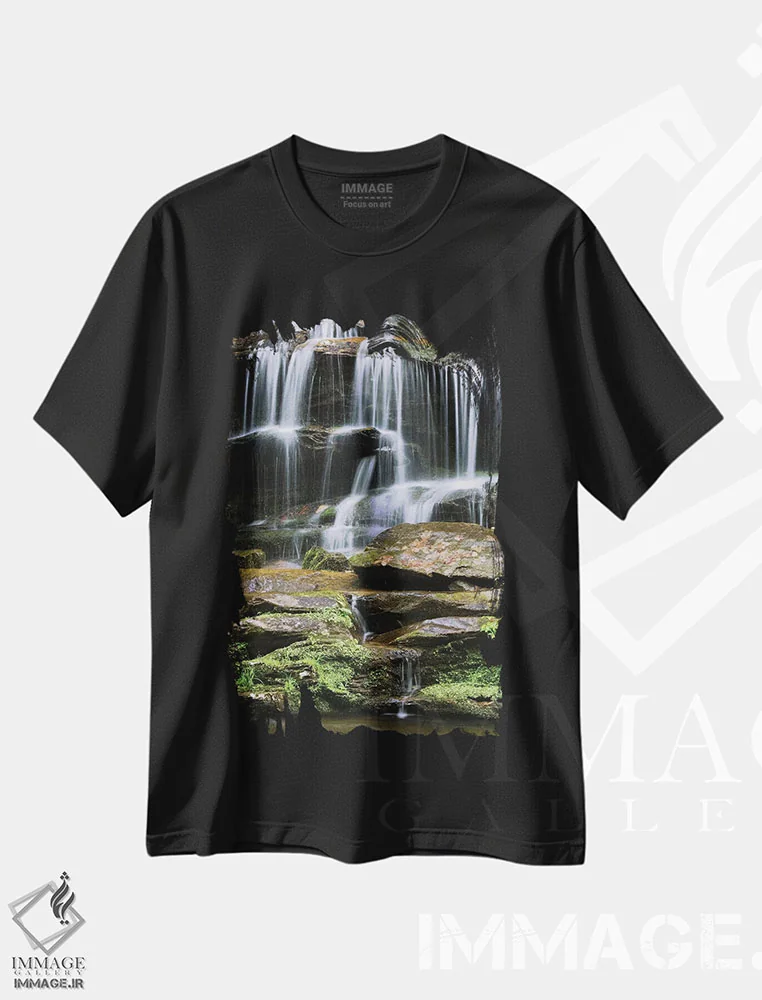 تیشرت مشکی طرح دار آمریکا، تنسی، پارک ملی کوه های گریتموکی. آبشار، مدیوم اثر جینز گالری | فروشگاه ایماژ