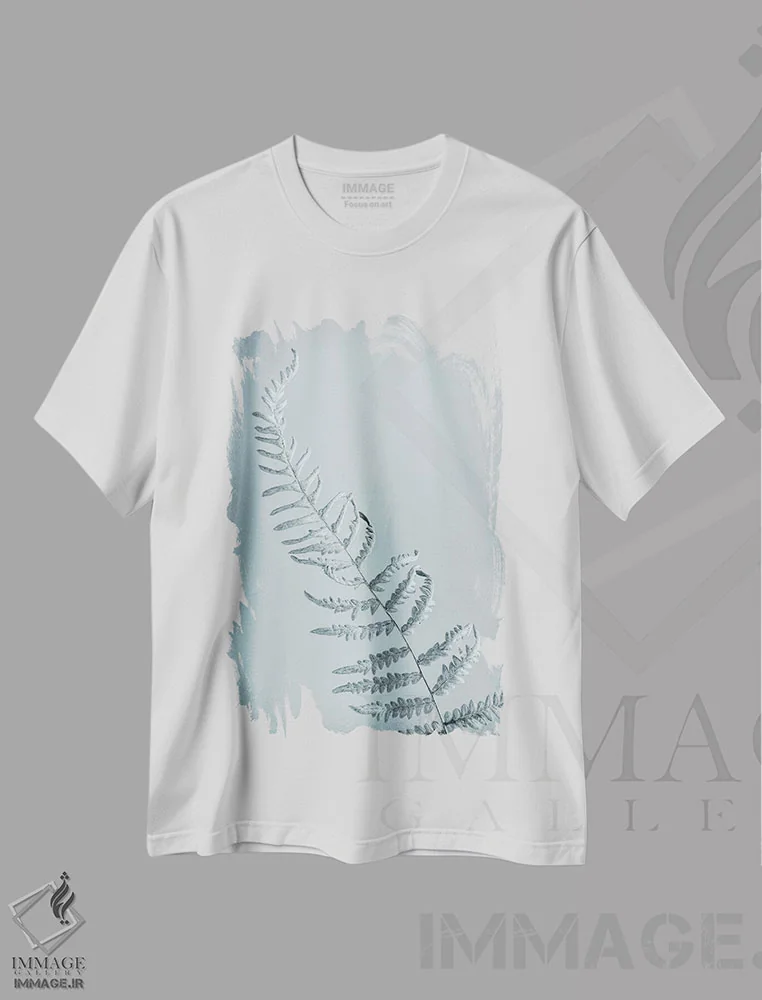تیشرت سفید طرح دار آمریکا، ایالت واشنگتن، سی بک. طرح انتزاعی سرخس کوهی، مدیوم اثر جینز گالری | immage.ir