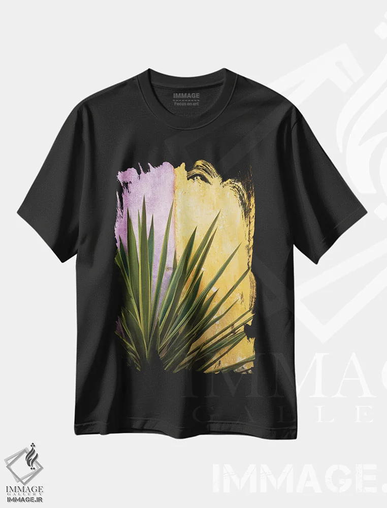 تیشرت مشکی طرح دار مکزیک. گیاه کنار دیوار رنگارنگ، مدیوم اثر جینز گالری | فروشگاه ایماژ