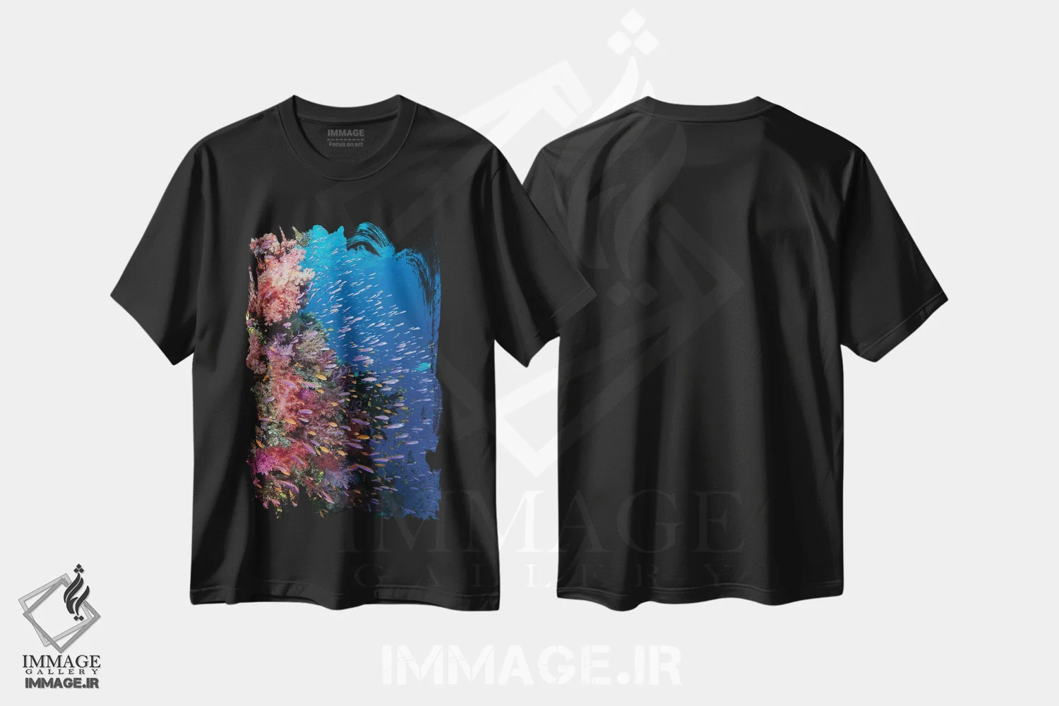 تیشرت مشکی طرح دار فیجی. صخره مرجانی با آنتیاسIII، مدیوم اثر جینز گالری | فروشگاه ایماژ