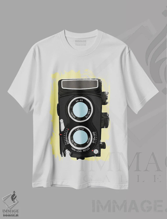 تیشرت سفید طرح دار دوربین قطع متوسط، هنر دیجیتال اثر جیمی متز | immage.ir