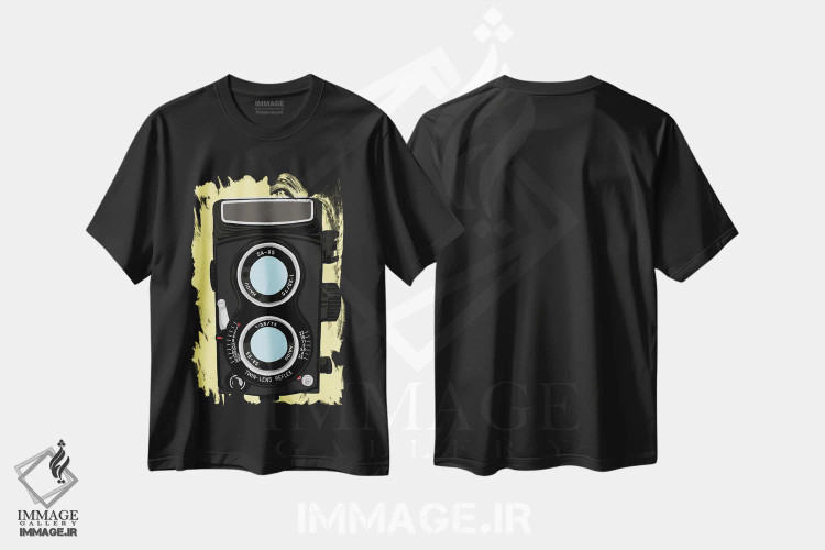 تیشرت مشکی طرح دار دوربین قطع متوسط، هنر دیجیتال اثر جیمی متز | فروشگاه ایماژ