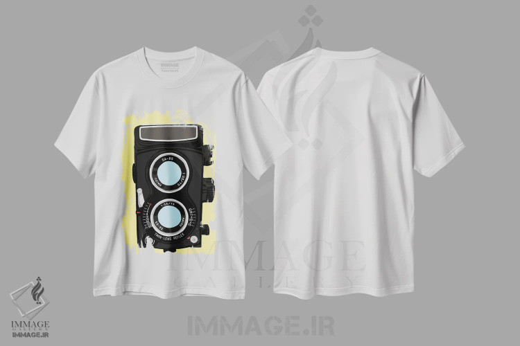 تیشرت سفید طرح دار دوربین قطع متوسط، هنر دیجیتال اثر جیمی متز | immage.ir