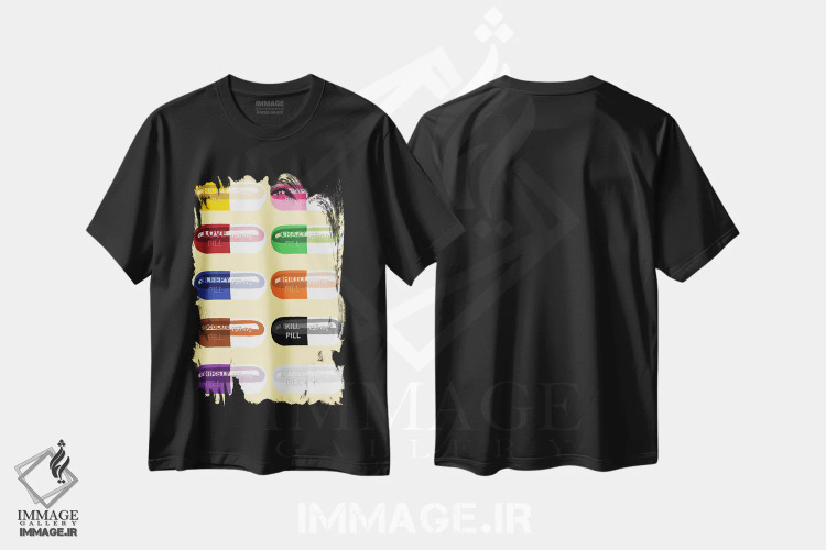 تیشرت مشکی طرح دار خوردنی قرص زرد، هنر دیجیتال اثر جیمی متز | فروشگاه ایماژ