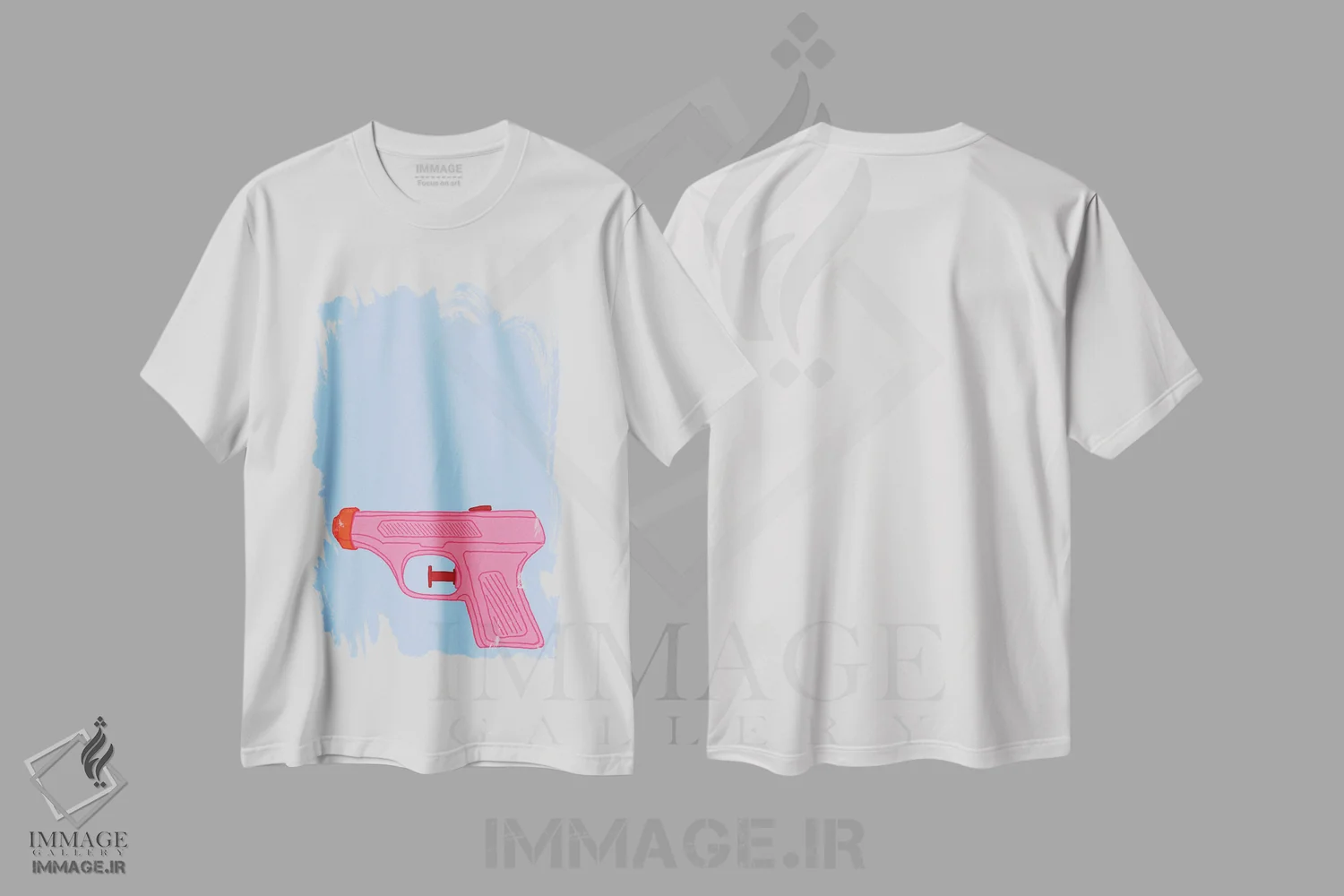 تیشرت سفید طرح دار تفنگ آب پاش صورتی، هنر دیجیتال اثر جیمی متز | فروشگاه ایماژ