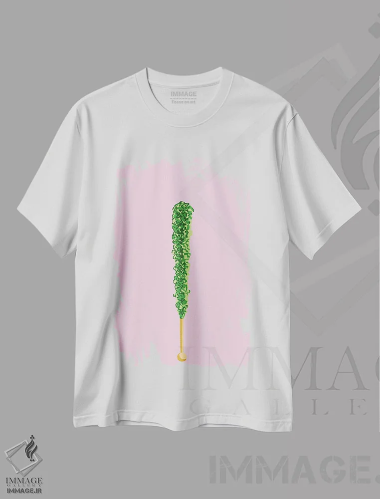 تیشرت سفید طرح دار آبنبات صخره ای سبز، هنر فاخر معاصر اثر جیمی متز | فروشگاه ایماژ