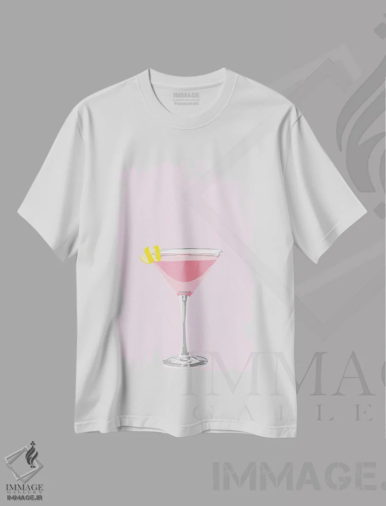 تیشرت سفید طرح دار کوکتل کوسموپولیتن صورتی، هنر فاخر معاصر اثر جیمی متز | فروشگاه ایماژ