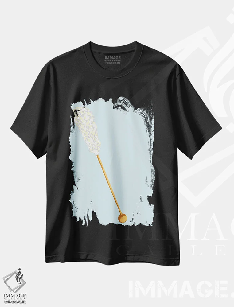 تیشرت مشکی طرح دار آبنبات صخره ای سفید و سبزآبی روشن، هنر فاخر معاصر اثر جیمی متز | فروشگاه ایماژ