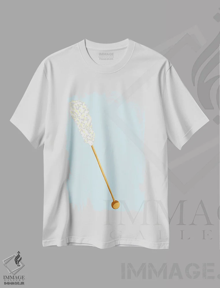 تیشرت سفید طرح دار آبنبات صخره ای سفید و سبزآبی روشن، هنر فاخر معاصر اثر جیمی متز | immage.ir