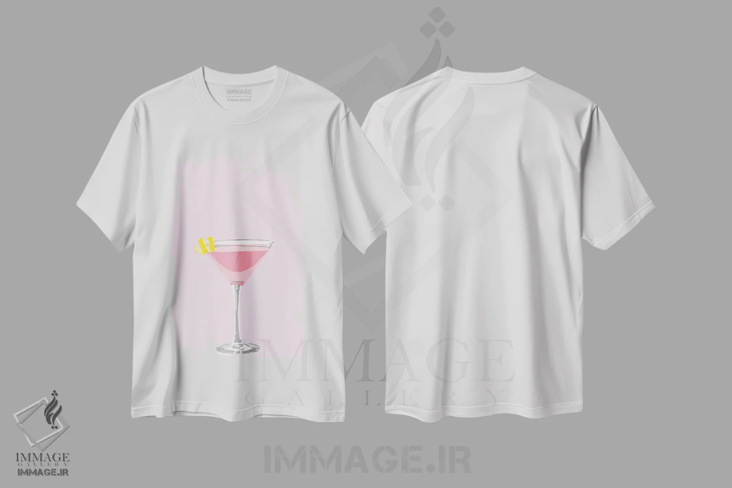 تیشرت سفید طرح دار کوکتل کوسموپولیتن صورتی، هنر فاخر معاصر اثر جیمی متز | فروشگاه ایماژ