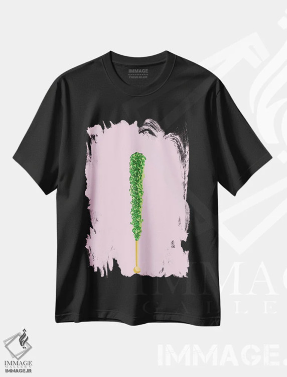 تیشرت مشکی طرح دار آبنبات صخره ای سبز، هنر فاخر معاصر اثر جیمی متز | immage.ir