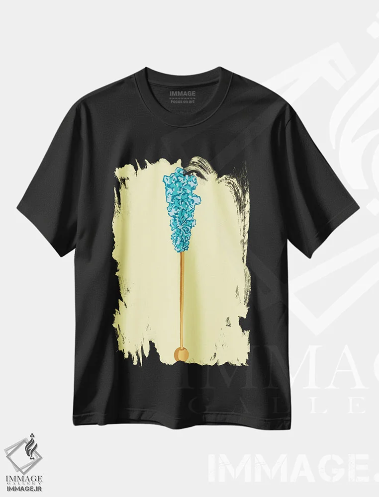 تیشرت مشکی طرح دار آبنبات صخره ای سبزآبی و زرد، هنر فاخر معاصر اثر جیمی متز | فروشگاه ایماژ