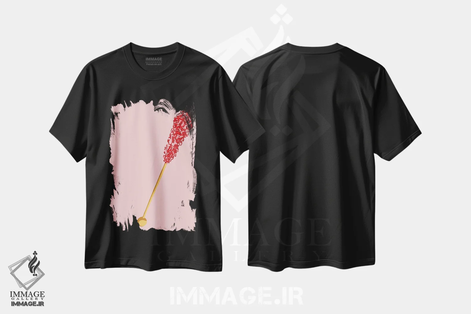 تیشرت مشکی طرح دار آبنبات صخره ای قرمز و صورتی دوم، هنر فاخر معاصر اثر جیمی متز | immage.ir