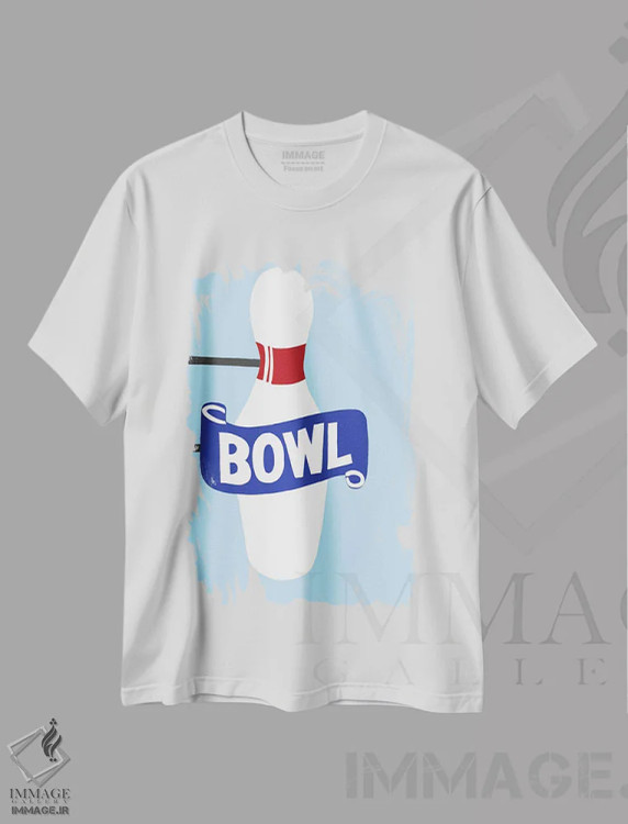 تیشرت سفید طرح دار تابلوی نئون پین بولینگ وینتیج، تزئینی اثر جیمی متز | فروشگاه ایماژ