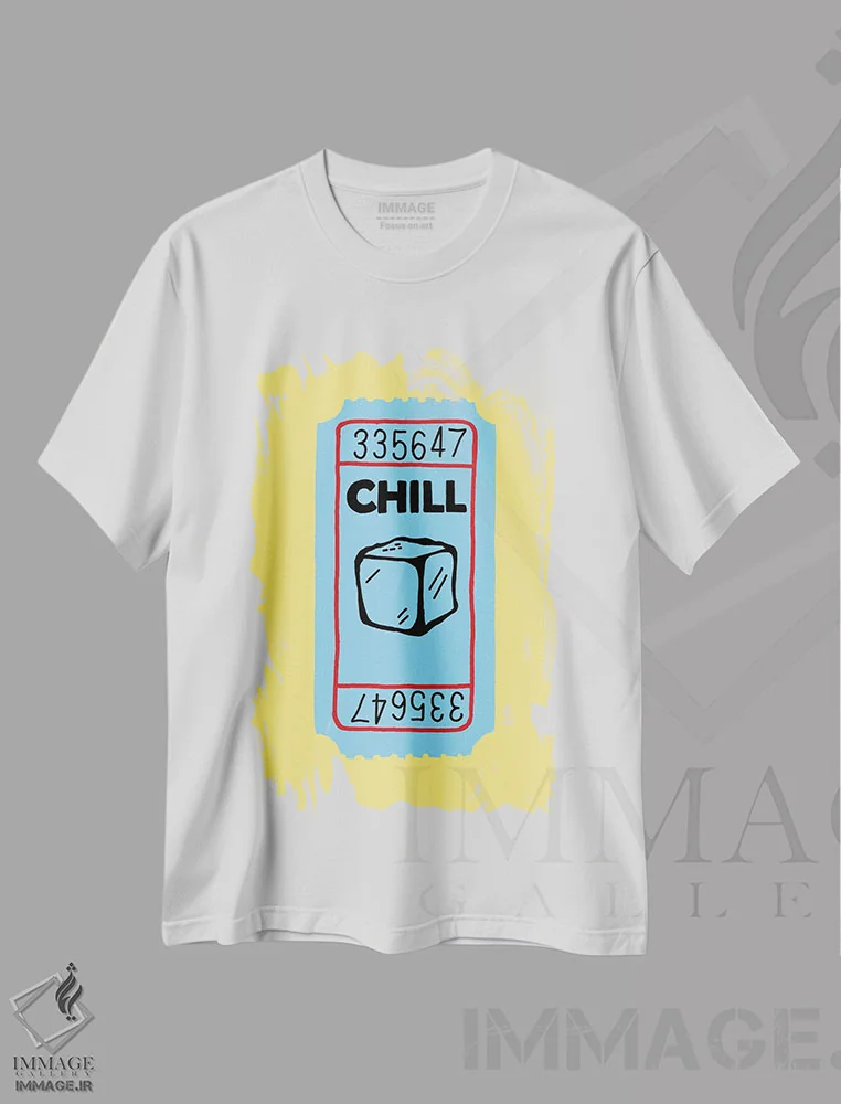 تیشرت سفید طرح دار بلیط آرامش، هنر دیجیتال اثر جیمی متز | فروشگاه ایماژ