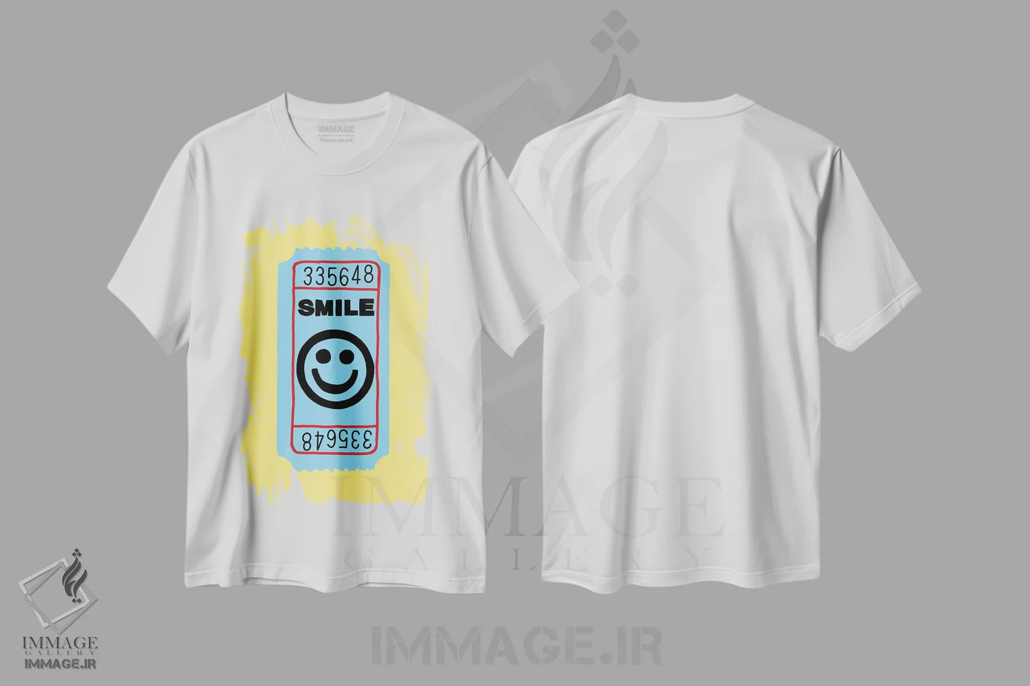 تیشرت سفید طرح دار بلیط لبخند، تزئینی اثر جیمی متز | immage.ir