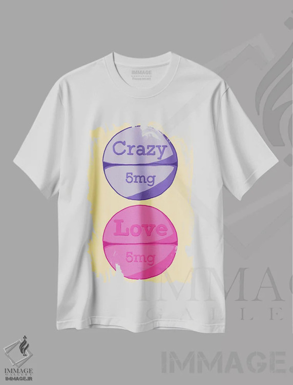 تیشرت سفید طرح دار قرص عشق دیوانه زرد، هنر دیجیتال اثر جیمی متز | فروشگاه ایماژ