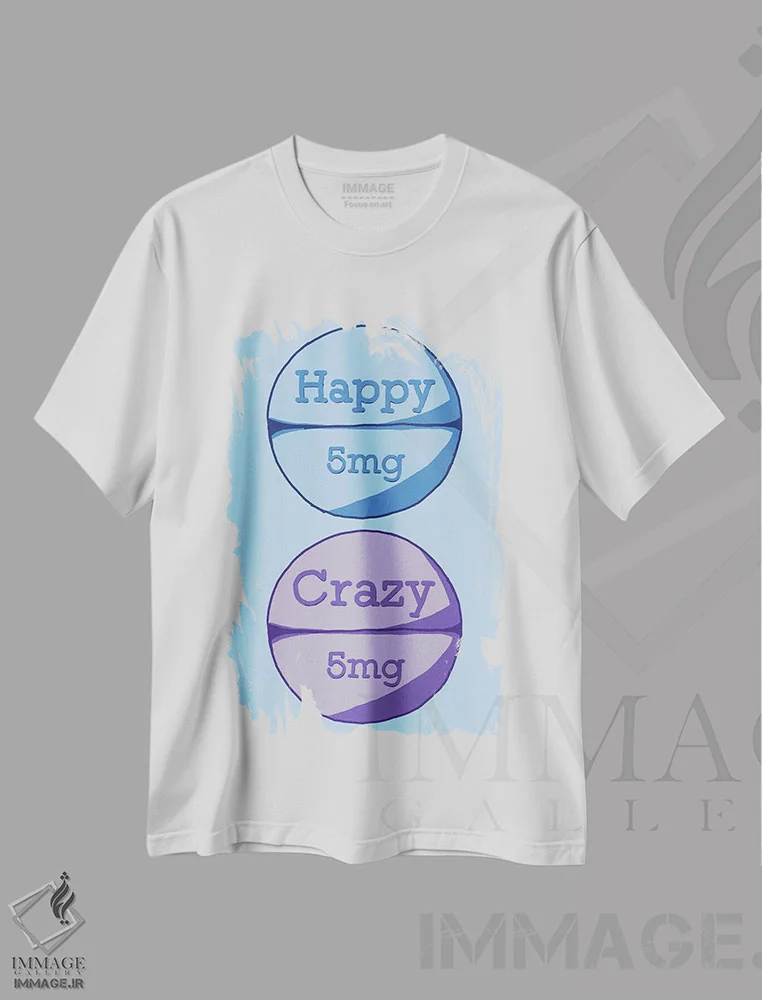 تیشرت سفید طرح دار قرص دیوانه شاد آبی، هنر دیجیتال اثر جیمی متز | فروشگاه ایماژ