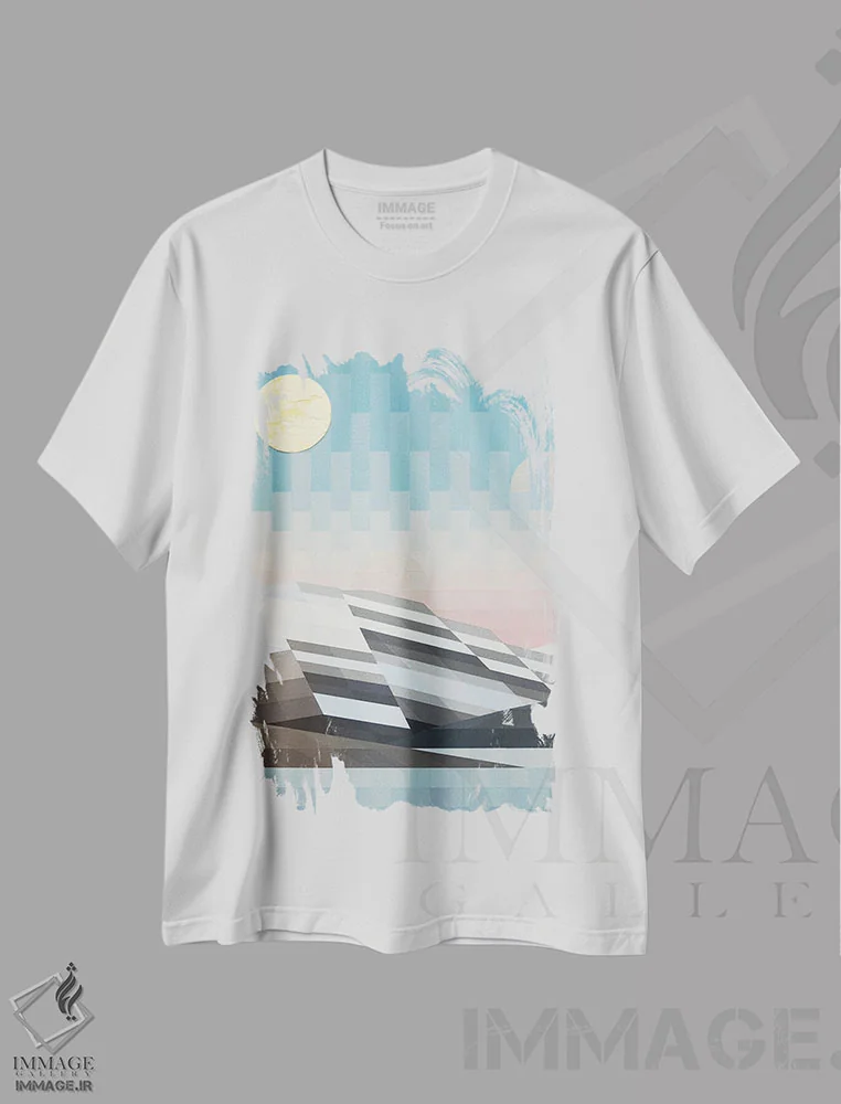 تیشرت سفید طرح دار تمام روز بر فراز قله ها، آبستره اثر جون یونگجین | immage.ir