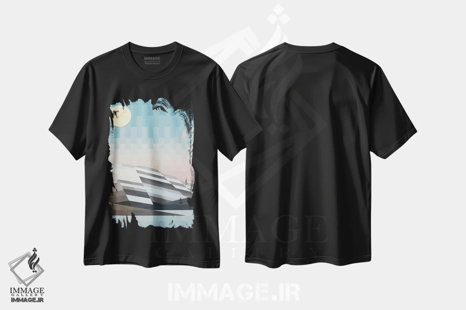 تیشرت مشکی طرح دار تمام روز بر فراز قله ها، آبستره اثر جون یونگجین | فروشگاه ایماژ